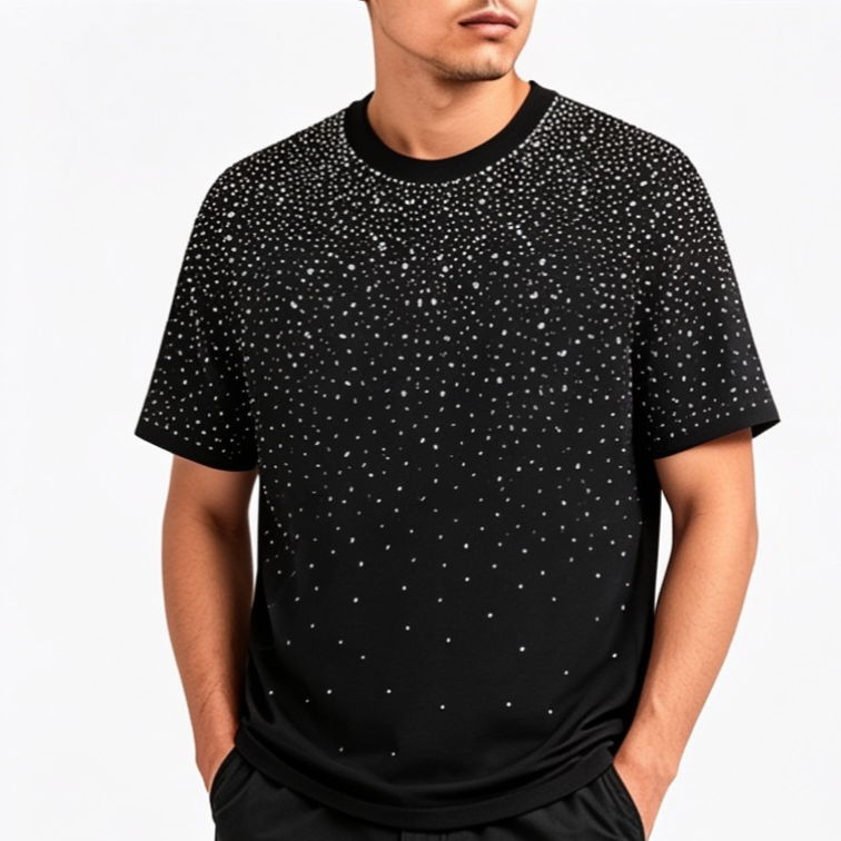 Ornate Black Refine Rainstone Tee