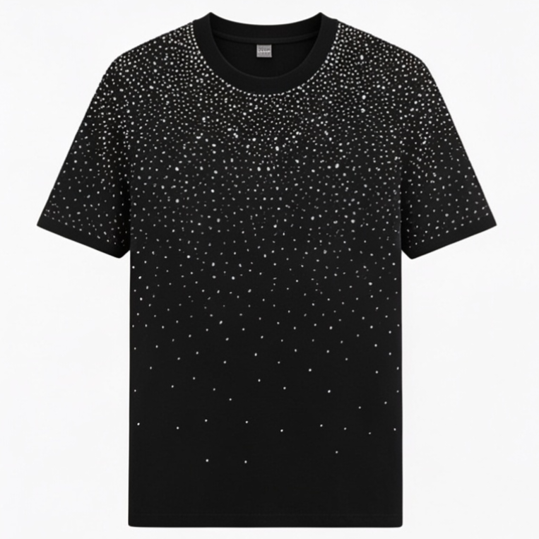 Ornate Black Refine Rainstone Tee