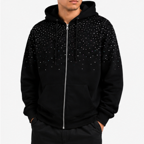 Ornate Black Refined Rainstone Zipper